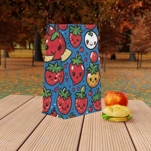 Roll Top Lunch Bag - Kawaii Strawberries Design - Insulated Lunch Cooler with Magnetic Closure