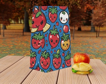 Torba na lunch z rolowanym zamknięciem - Kawaii Strawberries Design - izolowana torba termiczna na lunch z magnetycznym zamknięciem