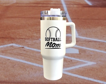 40 ounce Tumbler with handle Softball Mom