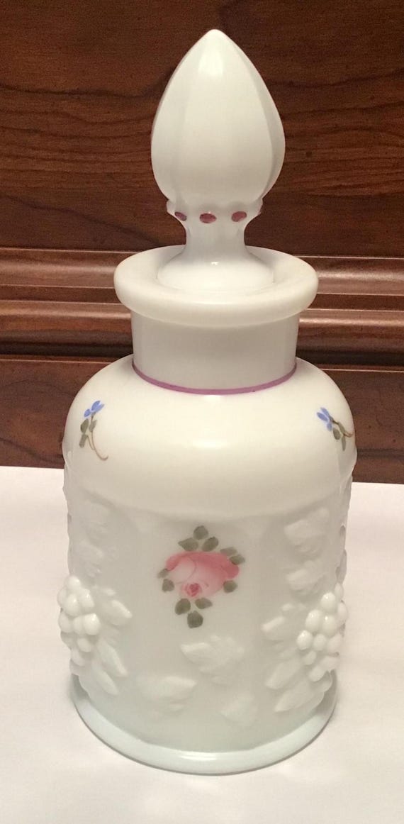 Vintage Westmoreland Milk Glass Perfume Bottle: Hand-Painted Floral Design