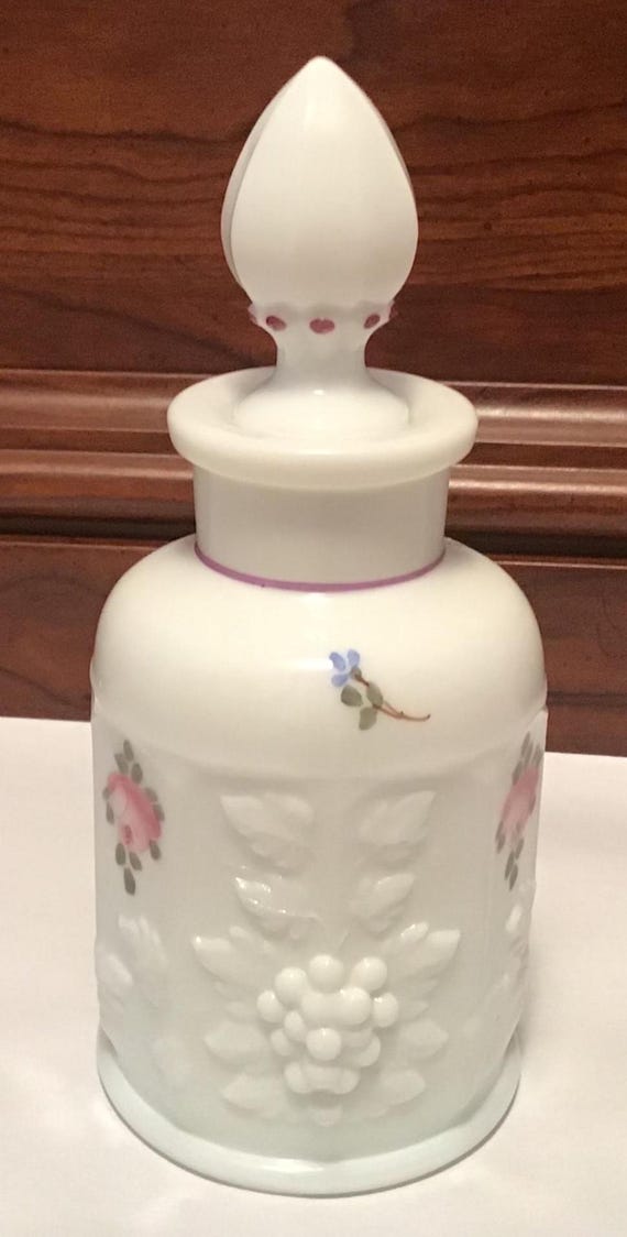 Vintage Westmoreland Milk Glass Perfume Bottle: Hand-Painted Floral Design View 2