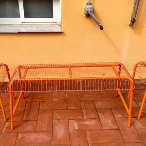 IKEA PS 2014 Västerön Orange Metal Bench + 2 Stools Set – Imma Bermúdez Design – Indoor Outdoor – Rare IKEA Collectible