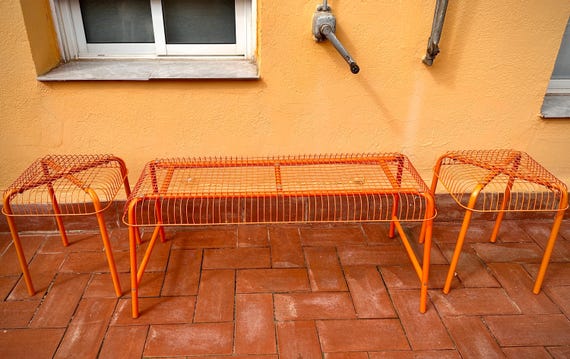 IKEA PS 2014 Västerön Orange Metal Bench + 2 Stools Set – Imma