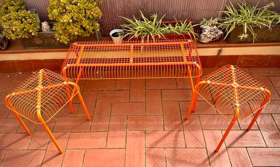 IKEA PS 2014 Västerön Orange Metal Bench + 2 Stools Set – Imma