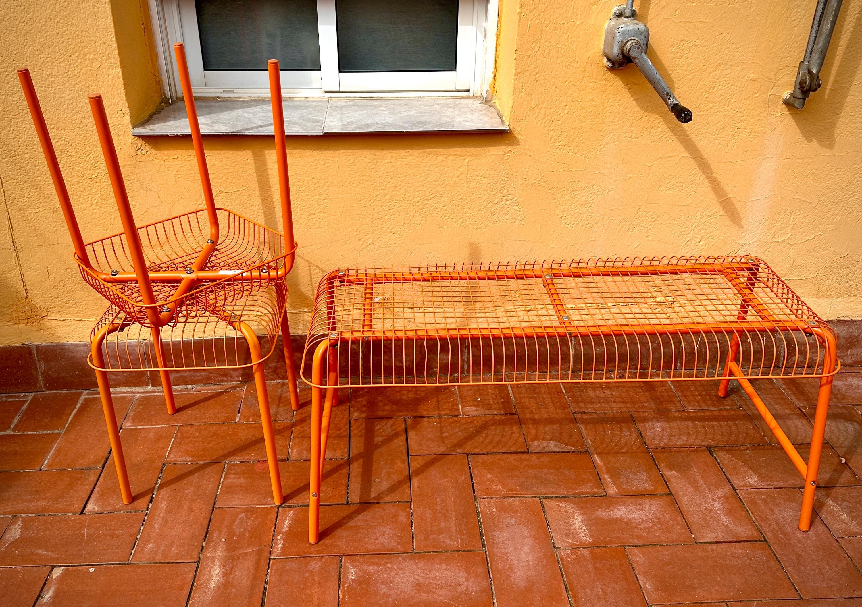 IKEA PS 2014 Västerön Orange Metal Bench + 2 Stools Set – Imma