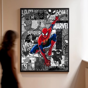 Póster de Spider-Man, decoración personalizada para dormitorio infantil, oficina y sala de juegos. Póster imprimible para sala de juegos de niños y niñas.