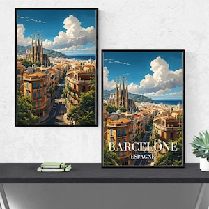 Affiche voyage Barcelone - Impression ville de Barcelone - Sagrada Familia - Cadeau de Saint-Valentin - pendaison de crémaillère
