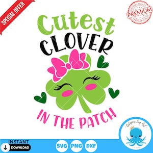 trèfle le plus mignon du patch SVG | Saint-Patrick PNG | Trèfle porte-bonheur irlandais | Sublimation et clipart POD | Fichier de coupe Cricut et Silhouette