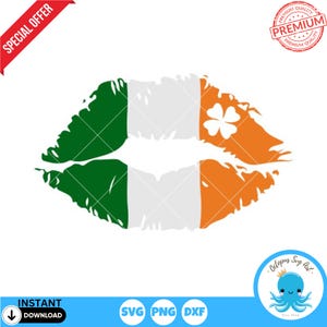Irish Flag Lips SVG: St. Patrick&#39;s Day Clover Cut File (Digital Download)