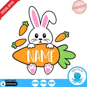 Porta-nomes de coelho SVG | Feliz Páscoa Svg | Primavera SVG | Cricut - Arquivo de corte de silhueta | Sublimação e POD | Clipart de cenoura de coelho da Páscoa