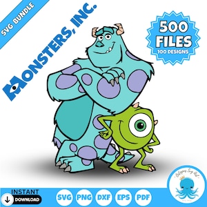 Monsters Inc SVG Bundle Schnittdateien für Cricut & Silhouette | Mike, Sulley und Boo Designs | Digitaler Download | Monster AG SVG - PNG