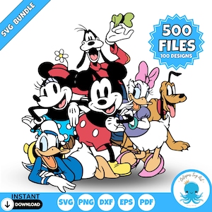 Klassisches Mickey & Friends SVG-Bundle | Vintage Micky und Freunde schneiden Dateien für Cricut | Retro Minnie Goofy Donald Pluto Gänseblümchen Png Dxf Eps