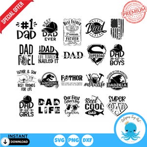 Father&#39;s Day SVG Bundle: Dad Life Quotes, POD Clipart (Digital Download)