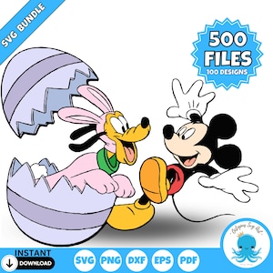 Lot de Pâques SVG Mickey et ses amis | Fichiers de découpe de Pâques pour Cricut - Silhouette | Lapin mignon SVG | Joyeuses Pâques en couches SVG - Pâques Png