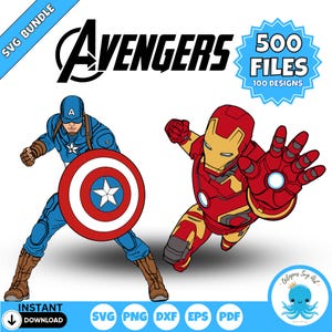 Pacote SVG dos Vingadores | Arquivos de corte de super-heróis para Cricut e Silhouette | Clipart dos Vingadores para artesanatos DIY - presentes | SVG em camadas dos Vingadores - PNG