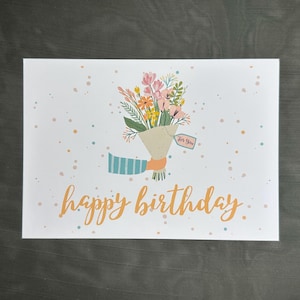 feliz cumpleaños | tarjeta de cumpleaños | ramo de flores | personalizable