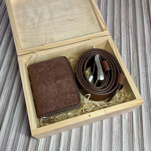 Conjunto de regalo de cuero para hombre: billetera y cinturón – Cinturón de cuero italiano hecho a mano de 40 mm y billetera con cremallera – Regalo para él, cumpleaños, aniversario, Navidad