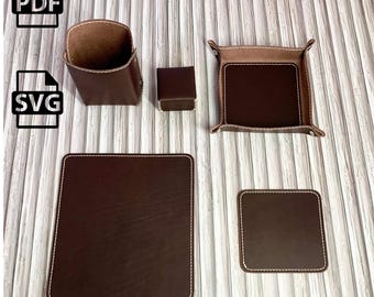 Leather Desk Set PDF Pattern: DIY Office Accessories Template (A4)