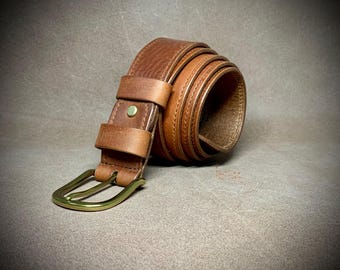 Handmade Brown Leather Belt: Brass Buckle, Personalized Men's Belt