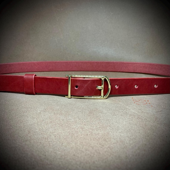 Handmade Burgundy Leather Belt: Custom Fit Gold Buckle  display picture 3