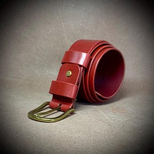 Handmade Red Leather Belt: Italian Leather, Brass Buckle, Women&#39;s Fashion