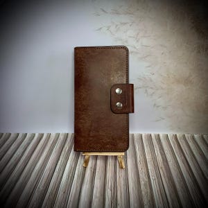 Cartera de piel italiana premium hecha a mano, unisex, larga, marrón y marrón claro, monedero, 6 ranuras para tarjetas, 2 compartimentos para billetes, regalo de lujo.