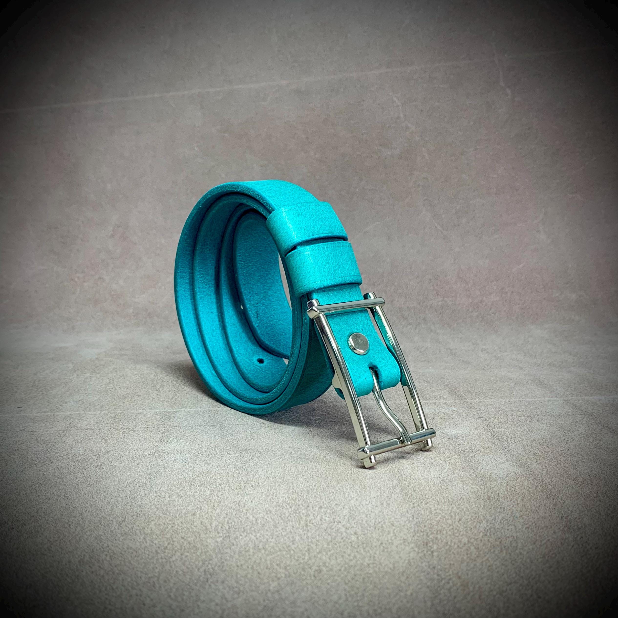 Unique Handmade/Sewn Turquoise BELT w/ Ring Tie in Vegetable Tanned Leather Tan Tooled Leather Belt With Turquoise Roping – Major Outback main image 3