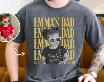 T-shirt personnalisé avec photo des enfants : T-shirt rétro années 90, cadeau pour la fête des pères offert par une fille ou un fils.