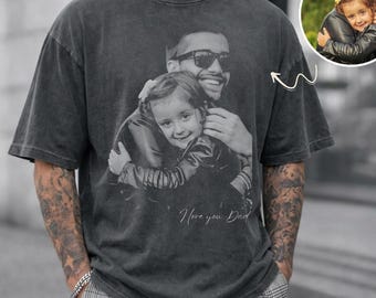 T-shirt personnalisé « Papa Confort » avec photo : T-shirt photo personnalisé pour la fête des pères, cadeau souvenir du meilleur papa du monde