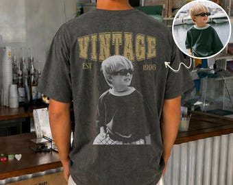Custom Vintage Photo Birthday Shirt: Personalized Picture Birth Year, Retro 30th 40th Birthday Keepsake Gift Men