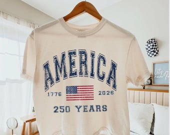 Comfort Colors Retro America 4 juillet : T-shirt Boxy USA 250 ans 1776-2026, style universitaire vintage avec motif USA