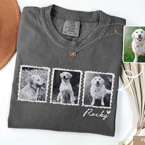 Custom Pet Photo and Name Shirt: Personalized Dog Portrait Stamp Tee, Mother's Day Gift for Dog Mom, Pet Loss Keepsake Gift