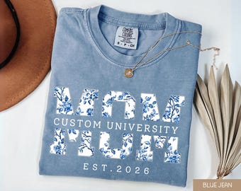 Custom Floral Mom University T-Shirt, Proud Mom University Tee, University Mom Apparel, Proud Mom Graduate 2025, Personalized College Shirt