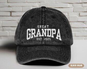 Embroidery Great Grandpa Est Year Cap, Father's Day Gift, Personalized Great Grandpa Hat, Grandpa Baseball Vintage Cap, New Grandfather Gift