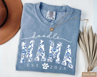 Doodle Mama Blue Toile Shirt, Goldendoodle Lover Gift Dog, Dog Mom Birthday Gift, Gift for Golden Doodle Lover, New Puppy Owner Mama Shirt