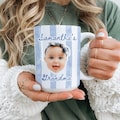 Personalized Baby Face Photo Mug: Stripe Baby Picture Cup, New Grandparents Mug Keepsake, New Mom Dad Coffee Gift