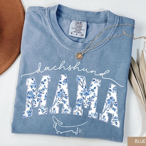 Dachshund Mama Blue Toile Shirt, Dachshund Lover Gift Dog, Dog Mom Birthday Gift, Doxie Mama Sweatshirt, Sausage Dog Lover Tee, Doxie Lovers
