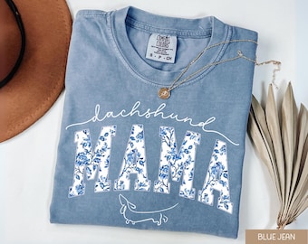 Dachshund Mama Blue Toile Shirt, Dachshund Lover Gift Dog, Dog Mom Birthday Gift, Doxie Mama Sweatshirt, Sausage Dog Lover Tee, Doxie Lovers
