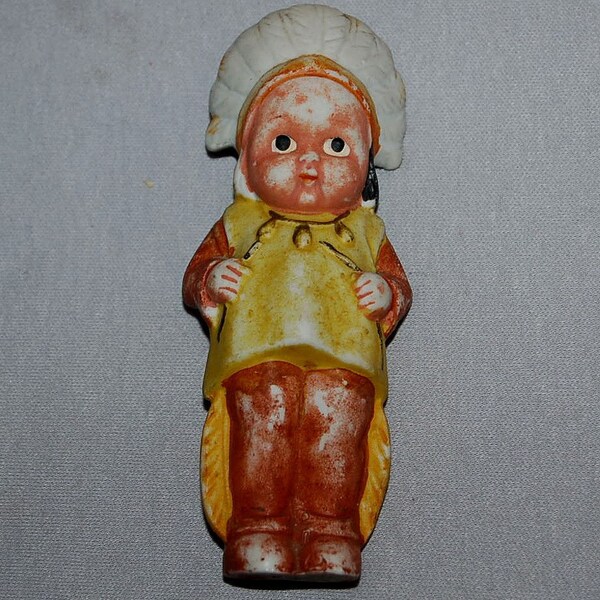 Vintage Doll / Bisque / Large Frozen Charlotte / Indian / Native American / penny doll