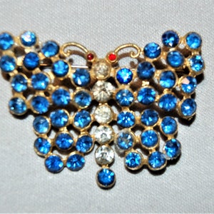 old jewelry Vintage Butterfly Rhinestone Brooch Blue Enamel Silver Tone