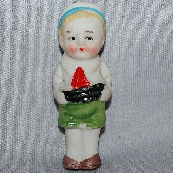 Vintage / Bisque Doll / Boy / Sail Boat / frozen charlotte / penny doll / vintage dolls