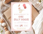 Pink one silly goose Birthday Printable Invitation, Pink 1st Birthday Invite, Pink Silly Goose Printable First Birthday Baby Invite Template