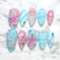Mermaid Beach Nails - 3D Ocean Nail Art, Seashell & Jellyfish Press On Nails, Iridescent Blue Pink Nails, Summer Coastal Nail Set, Handmade product logo