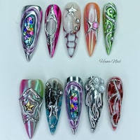 Freestyle Galaxy Chrome Press on Nails – Futuristic Cyber Gothic ...