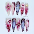 Long Stiletto 3D Floral Press On Nails | Wine Red Ombre Glass Effect False Nails | Hand-Painted Y2K Reusable Nail Art Set product logo