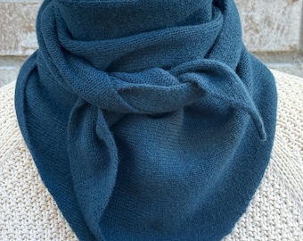 Blue Cashmere Wool Triangle Scarf: Handmade Neck Warmer