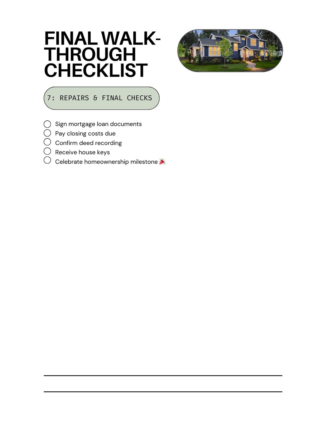 Final Walk Through Checklist | Home Buyer Closing Day Guide (printable ...