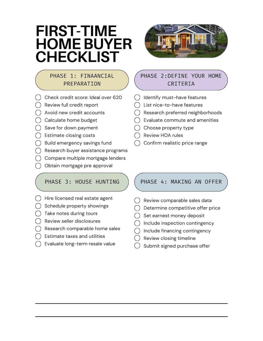 First-time Home Buyer Checklist | Home Buying Guide, Planning Worksheet ...