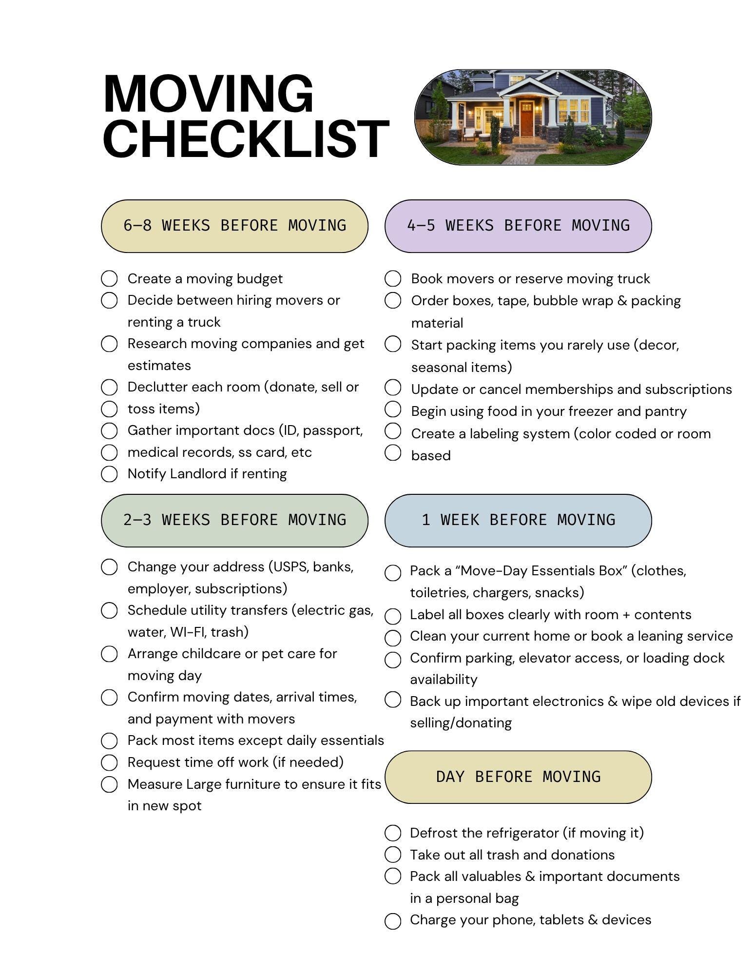 Moving Checklist (digital Download) - Etsy