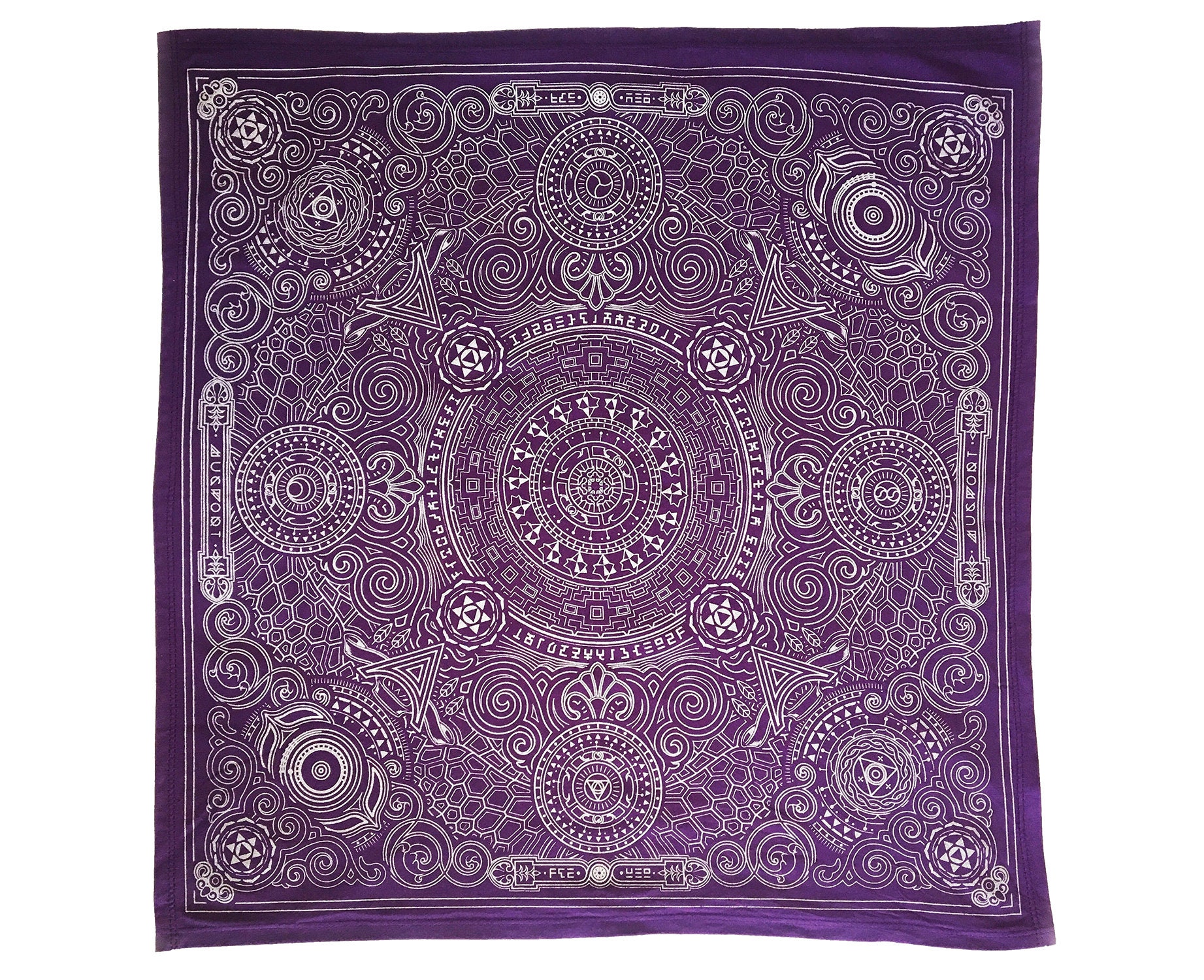 100% Cotton Bandana Purple & Silver Mugwort Psychedelic Visionary Art Arcana Sacred Geometry Streetwear Scarf Designer Face Mask
